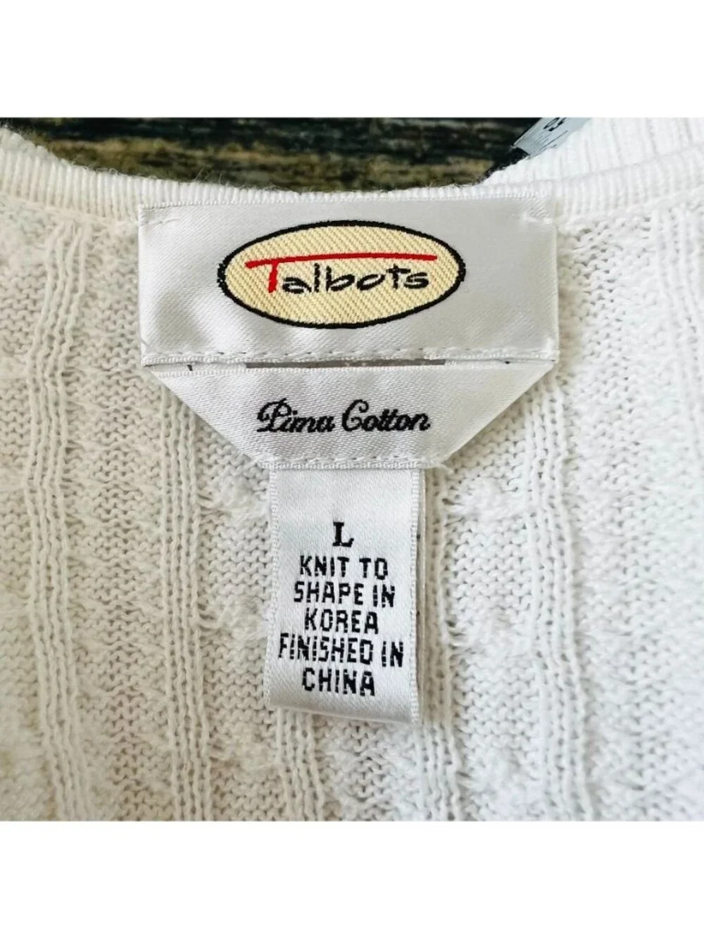 Talbots Cable Knit Sweater L Pima Cotton Light Academia Fisherman Tenniscore - Picture 5 of 12